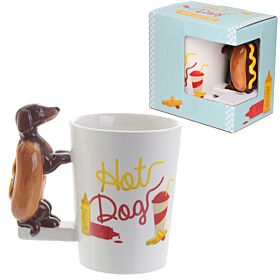 Kubek ceramiczny z jamnikiem w hot-dogu